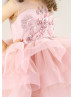 Mauve Leaf Embroidery Tulle Flower Girl Dress